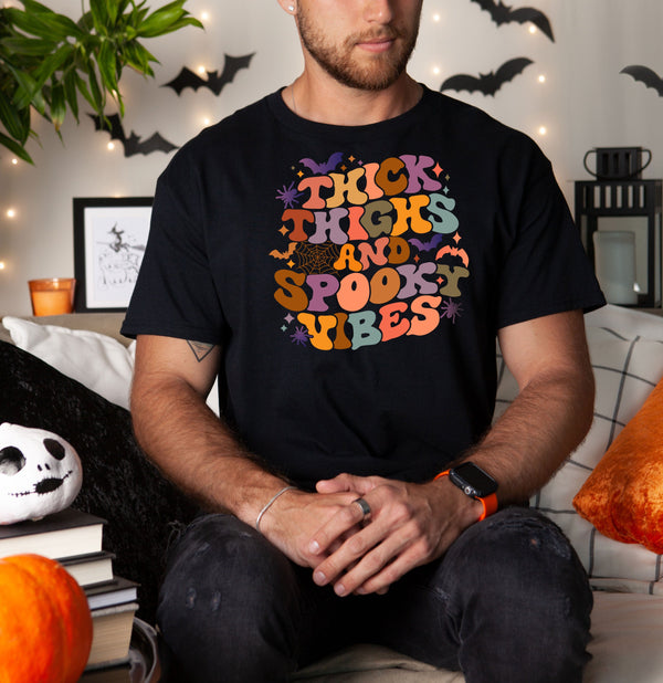 Thick thighs spooky vibes on Gildan men t-shirt