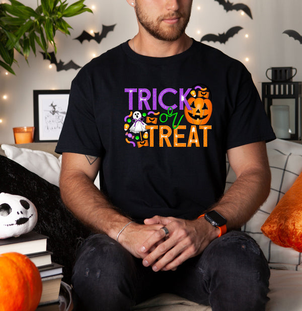 Trick or treat candy on Gildan men t-shirt