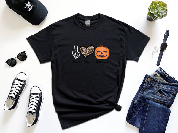 Peace Love Halloween on Gildan T-Shirt