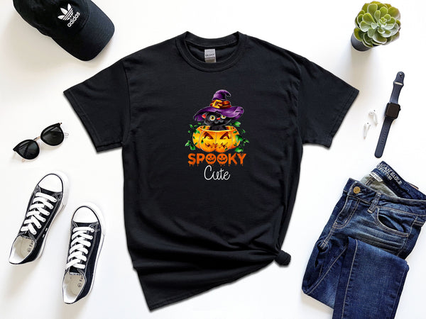 Spooky Cute Happy Halloween Kitten Cat Pumpkin on Gildan T-Shirt