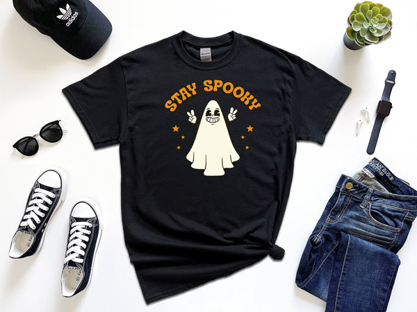 Stay Spooky Happy Ghost on Gildan T-Shirt