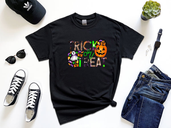 Trick or treat candy grunge on Gildan t-shirt