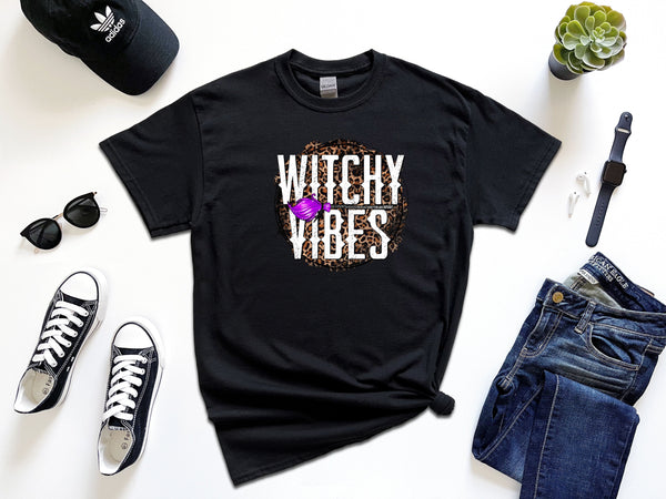 Witchy vibes leopard circle on Gildan t-shirt