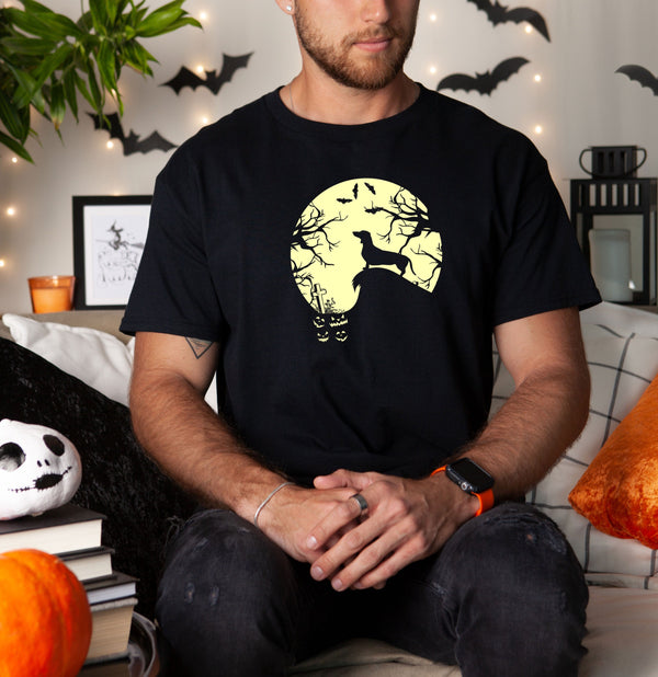 Weiner dog in the Moon Dachshund Halloween Pumpkin on Gildan Men T-Shirt