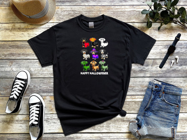 Dachshund Happy Halloweiner Funny Dogs Lover on Gildan Black T-Shirt