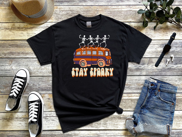 Stay Spooky Bus on Gildan Black T-Shirt