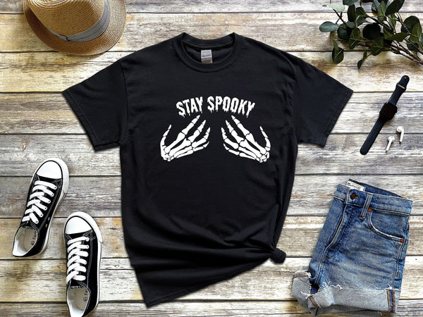 Stay Spooky White on Gildan Black T-Shirt