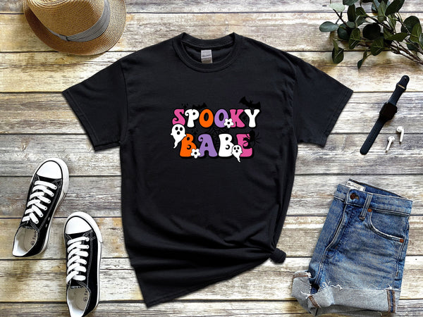 Spooky babe spookie on Gildan black t-shirt
