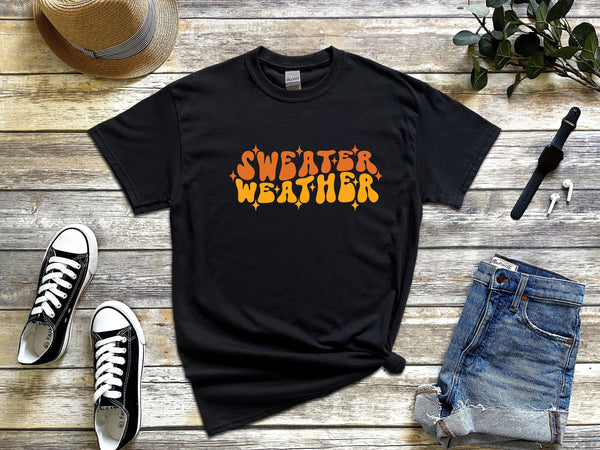 Sweater weather on Gildan Black T-Shirt
