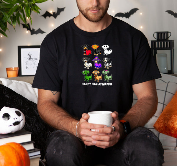 Dachshund Happy Halloweiner Funny Dogs Lover on Gildan Men Black T-Shirt