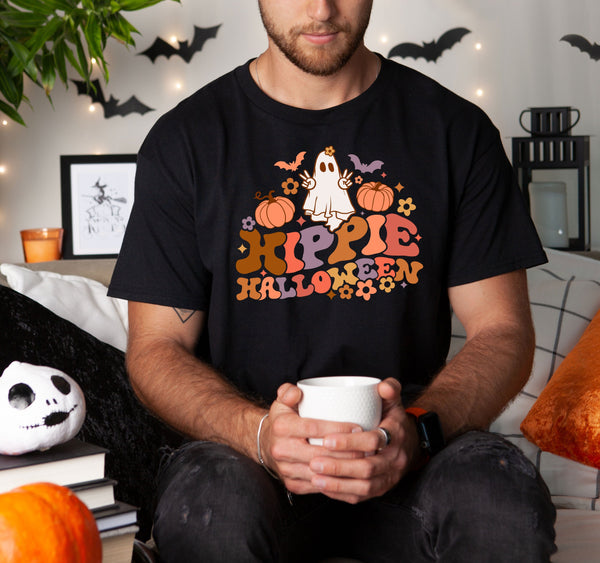 Hippie halloween pumpkin on Gildan Men Black T-Shirt