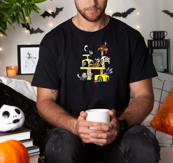 Horror Movies Cat Gifts For Cat Lovers Halloween on Gildan Men Black T-Shirt