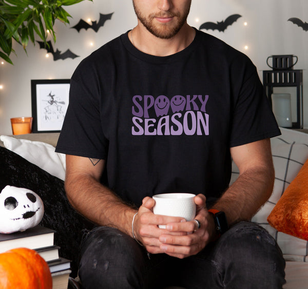 Spooky seasons on Gildan men black t-shirt