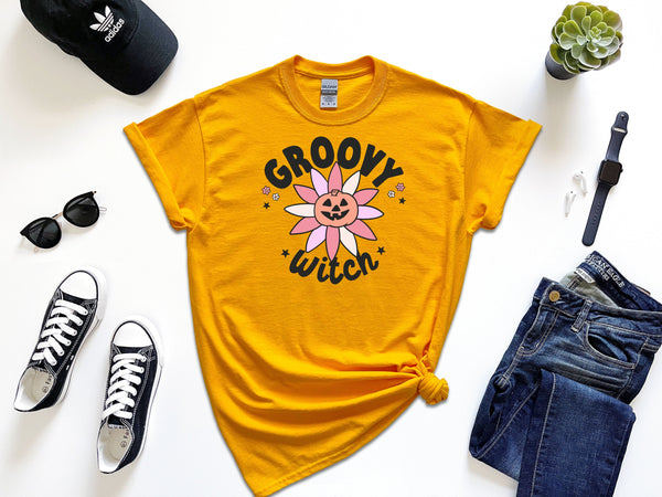 Groovy Witch on Gildan Gold T-Shirt