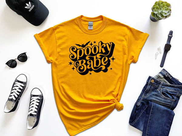 Spooky babe bat on Gildan Gold T-Shirt