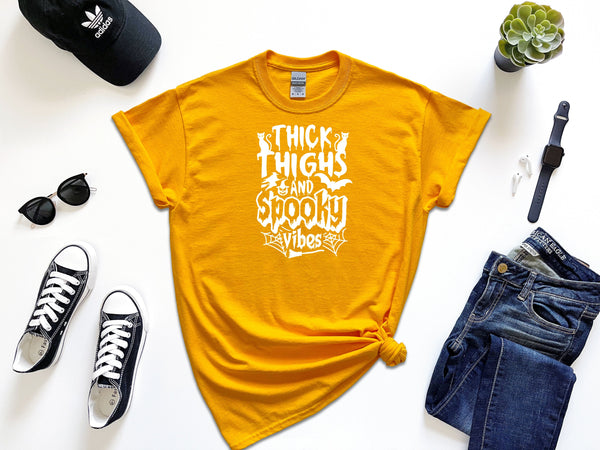 Spooky Vibes White on Gildan Gold T-Shirt