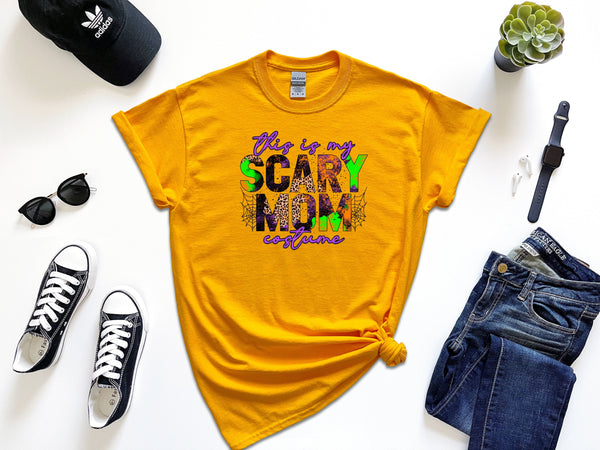 Scary mom costume grunge on Gildan gold t-shirt
