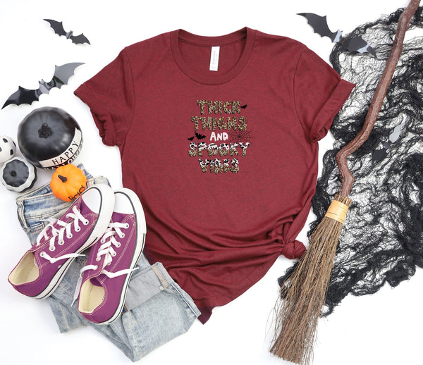 Thick things and spooky vibes dark red t-shirt