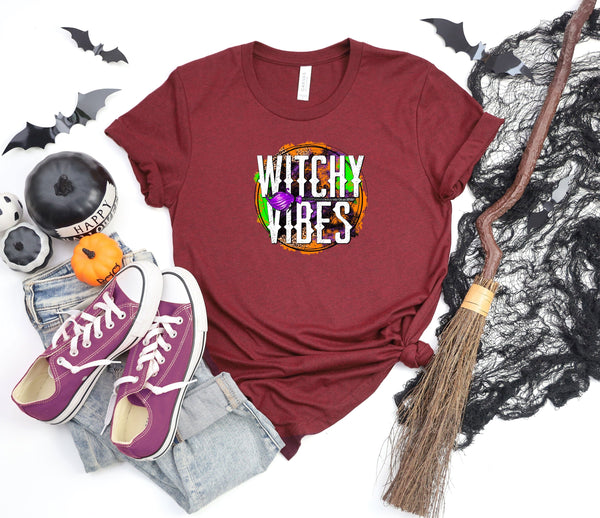 Witchy vibes grunge circle dark red t-shirt