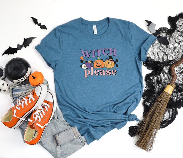 Witch please pumpkin sky blue t-shirt