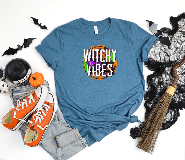 Witchy vibes grunge circle sky blue t-shirt