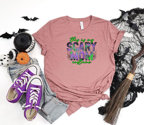 Scary mom costume green pink t-shirt