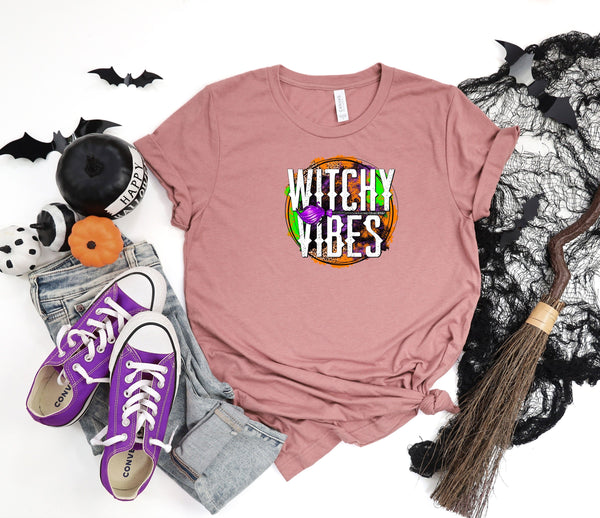 Witchy vibes grunge circle pink t-shirt