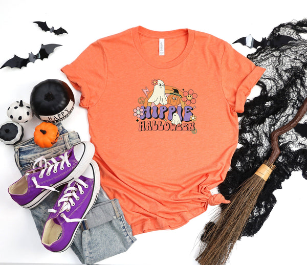 Hippy halloween pumpkin coral t-shirt
