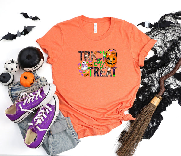 Trick or treat candy grunge coral t-shirt