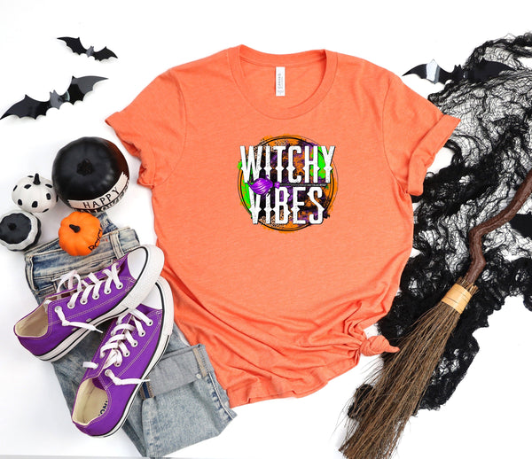 Witchy vibes grunge circle coral t-shirt