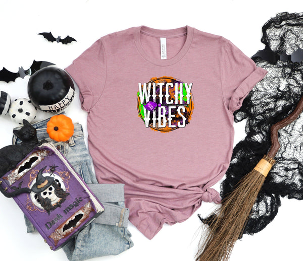 Witchy vibes grunge circle peach t-shirt