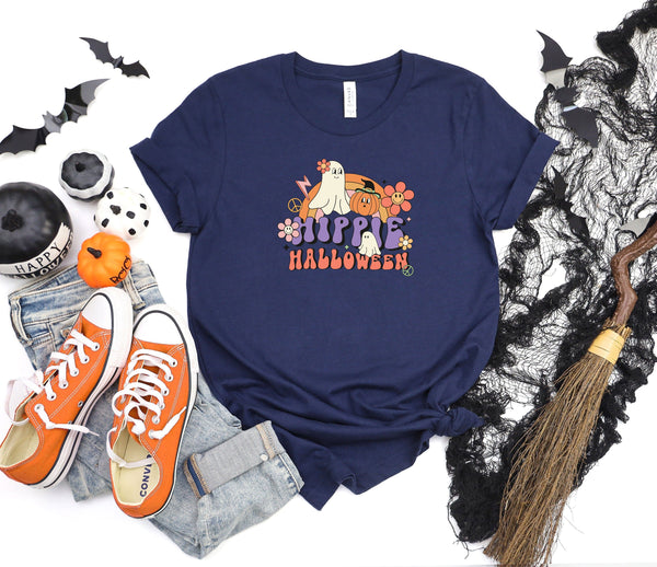 Hippy halloween pumpkin blue t-shirt
