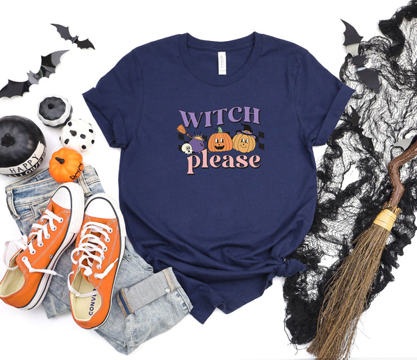 Witch please pumpkin blue t-shirt