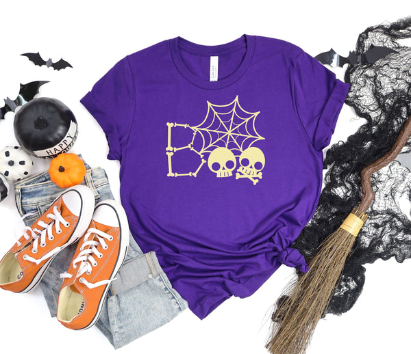 Boo Skull Skeleton Cute Halloween Purple T-Shirt