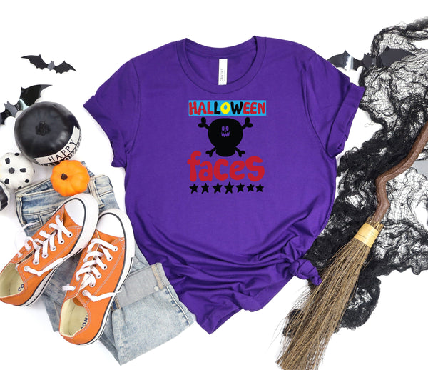 Halloween faces skull purple t-shirt