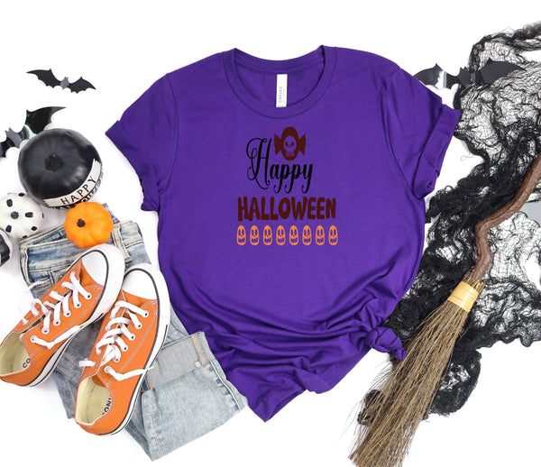 Happy Halloween faces skull candy purple t-shirt