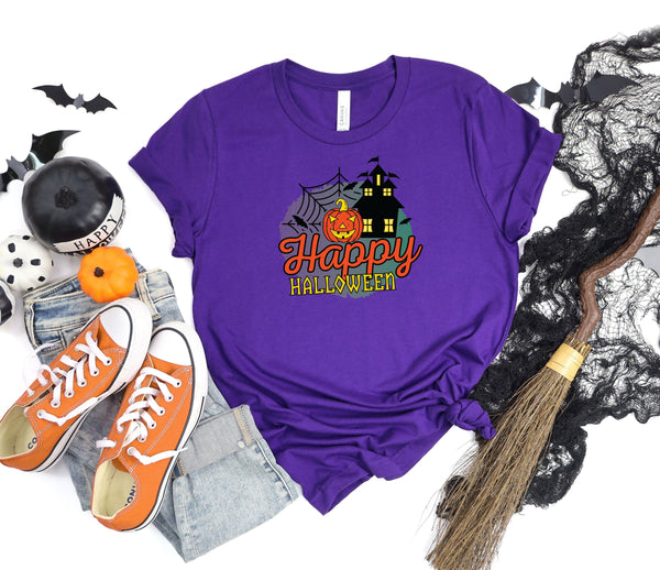 Happy Halloween scary pumpkin haunted house purplet-shirt