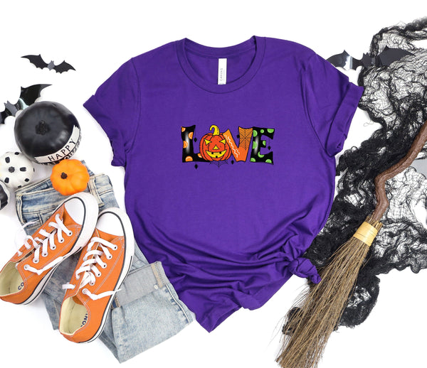 Love Halloween Letters Purple T-Shirt