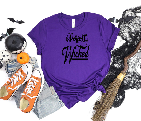 Perfectly wicked black letters purple t-shirt