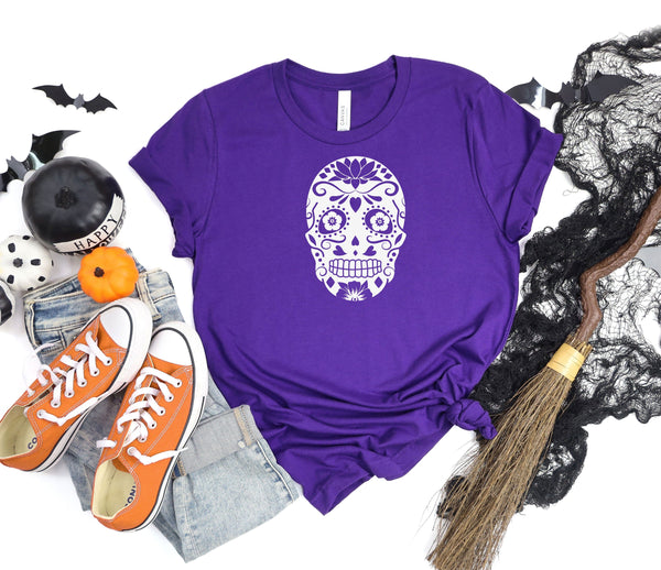 Sugar Skull Funny Halloween Purple T-Shirt