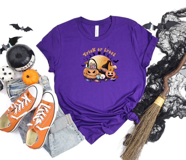 Trick or treat pumpkin buckets purple t-shirt