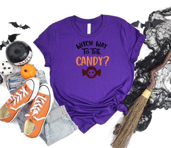 Witch way to the candy purple t-shirt