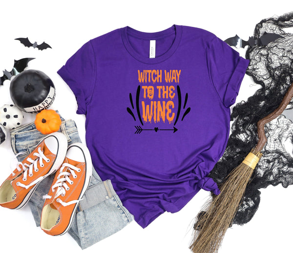 Witch way to the wine purple t-shirt