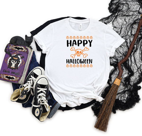 Happy Halloween Skull Faces White T-Shirt
