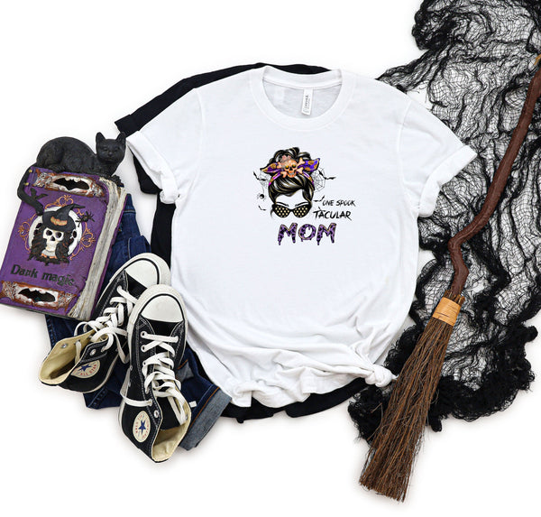 One spook tacular mom skull bats white t-shirt