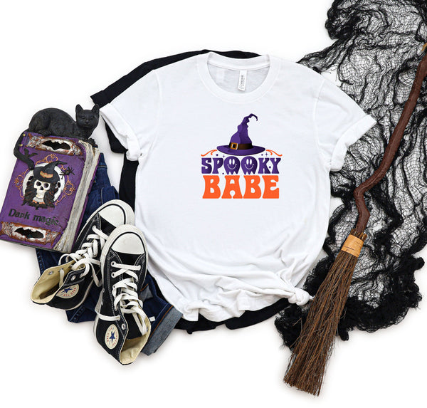 Spooky babe hat ghost white t-shirt