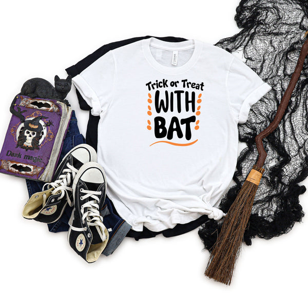 Trick or Treat with bat white t-shirt