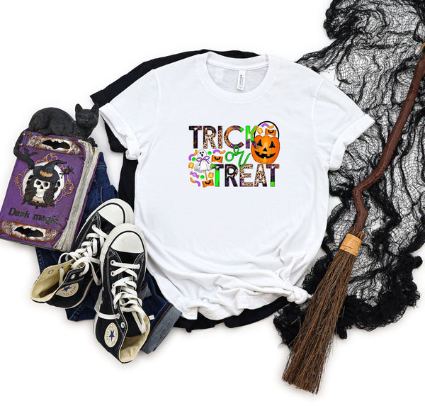 Trick or treat candy grunge white t-shirt