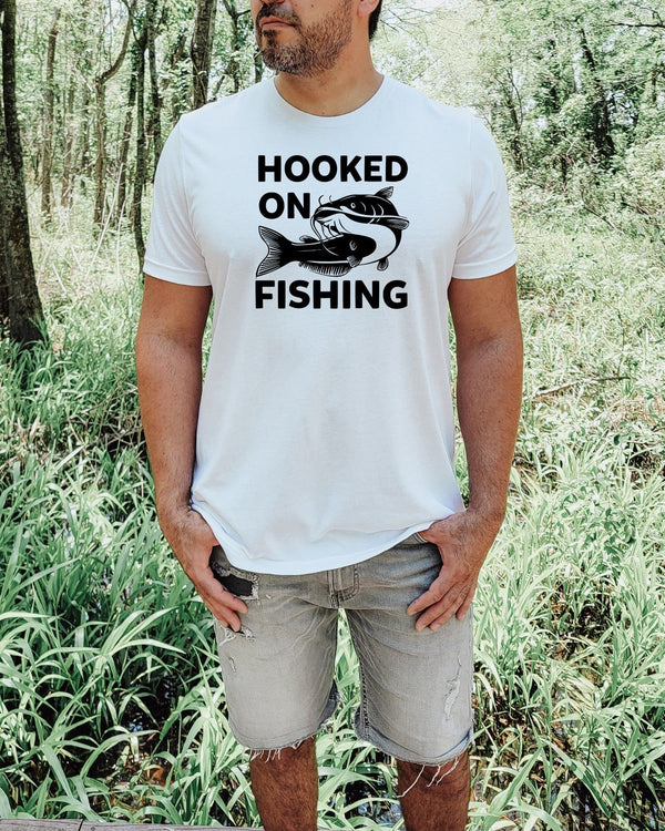 Hooked on fishing white t-shirt