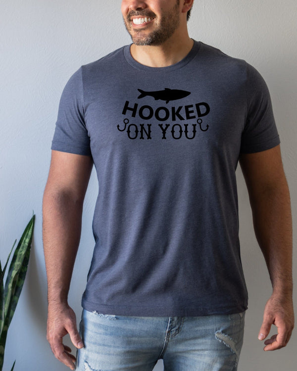 Hooked on you black lettering navy t-shirt